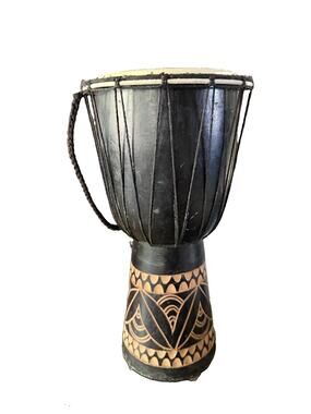 Vintage 16” Djembe Hand Drum Rope Tuned Wood African Folk Art